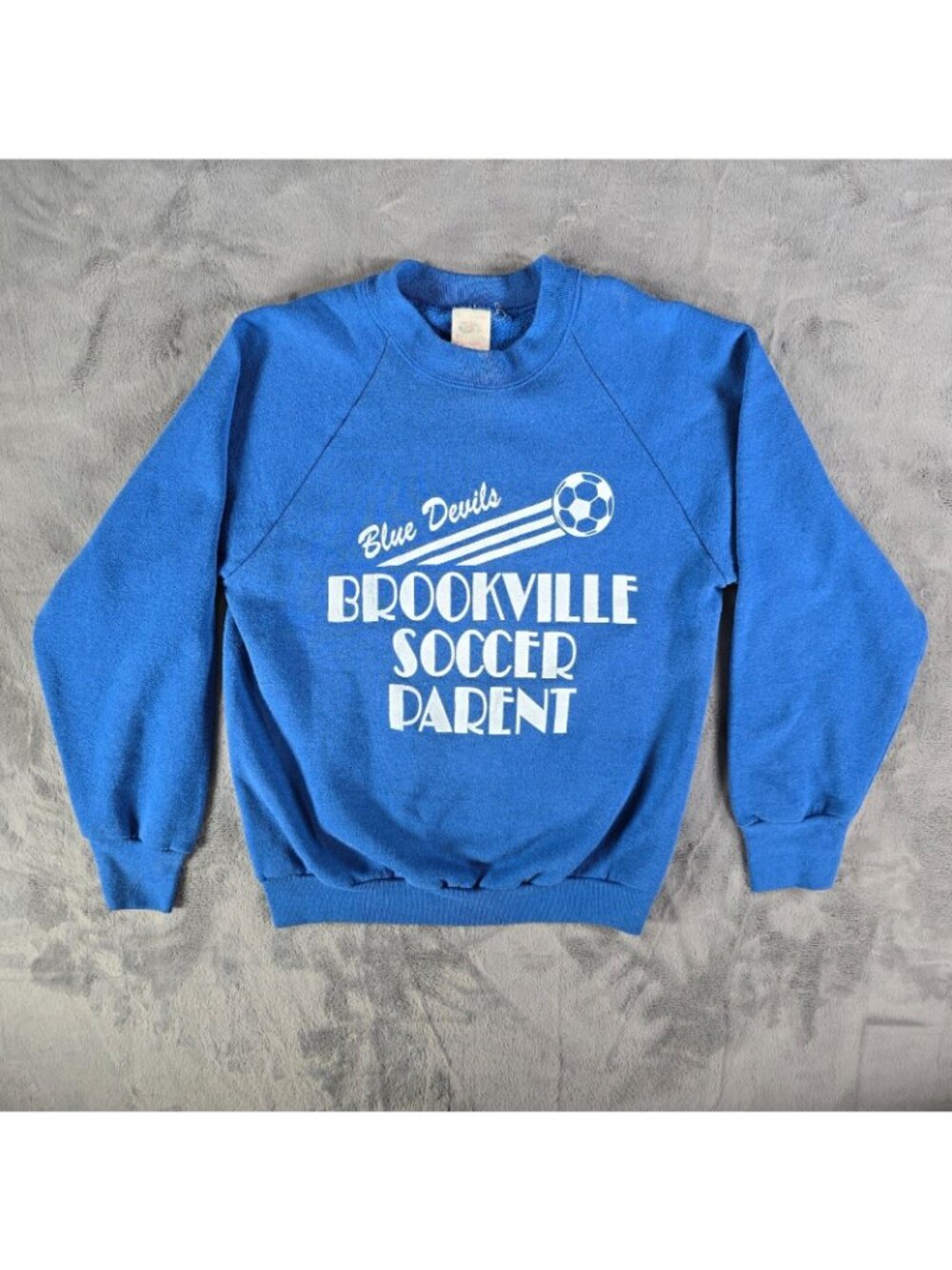 Vintage 1980s Brookville (Ohio) Blue Devils Soccer Parent Blue Sweatshirt (M) - Picture 4 of 14